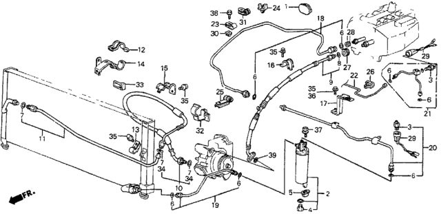 1986 Honda Prelude A/C Hoses - Pipes Diagram