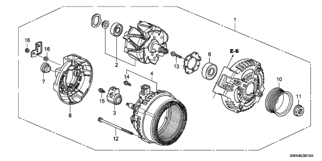 2008 Honda CR-V Alternator, Reman Diagram for 06311-RTA-505RM