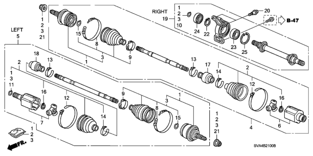 2008 Honda Civic Driveshaft Assembly, Driver Side Diagram for 44306-SNE-A21