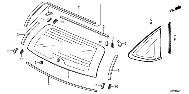2015 Honda CR-V Set,RR Windshield Glass Diagram for 73211-T1Y-A01