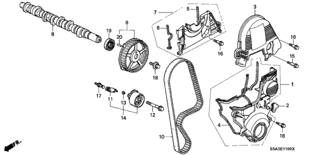 2003 Honda Civic Tensioner Set, Timing Belt Diagram for 04145-PLC-315