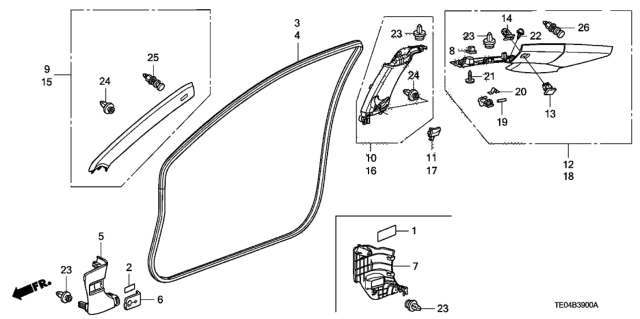 2008 Honda Accord Seal, L. FR. Door Opening *NH167L* (GRAPHITE BLACK) Diagram for 72355-TE0-A01ZA