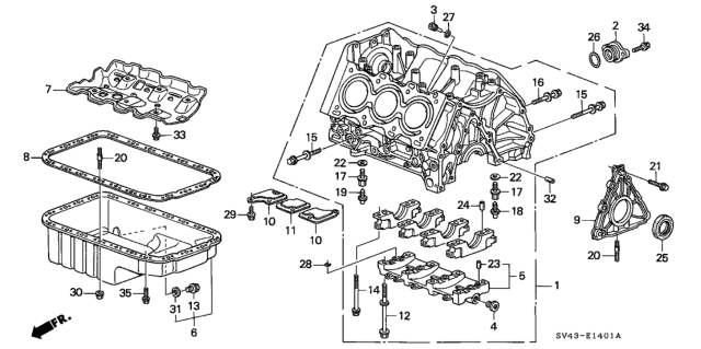 1995 Honda Accord Cylinder Block - Oil Pan (V6) Diagram