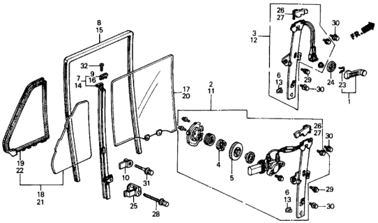 1988 Honda Civic Regulator, Left Rear Door Diagram for 72750-SH4-003