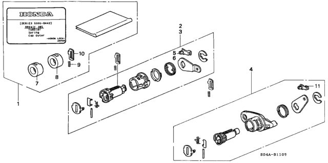1998 Honda Civic Key Cylinder Kit Diagram