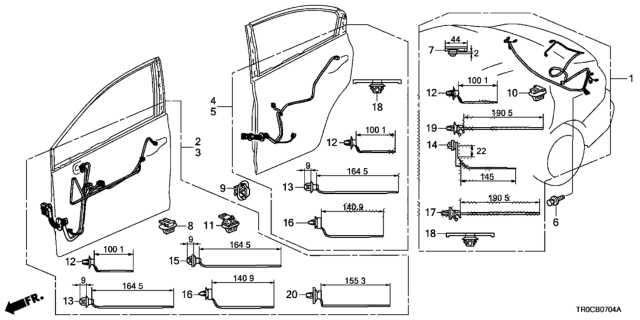 2015 Honda Civic Harn, Passenger Door Diagram for 32752-TR0-A30