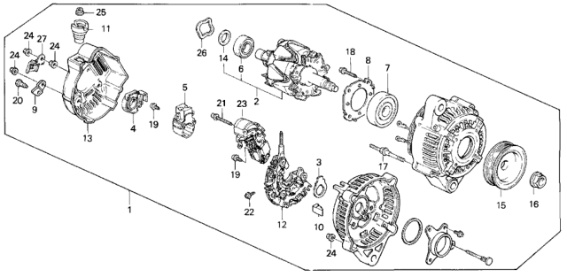 1995 Honda Prelude Regulator Assembly Diagram for 31150-P54-003