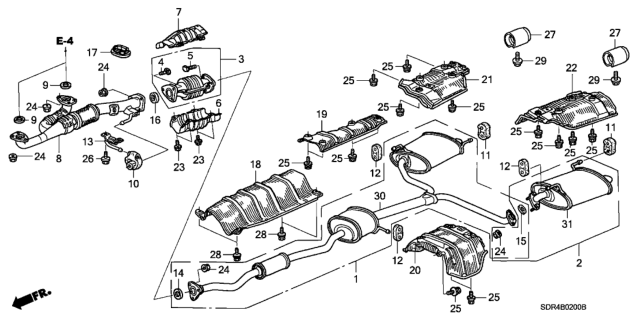 2006 Honda Accord Hybrid Muffler Set, Driver Side Exhuast Diagram for 18035-SDR-A00