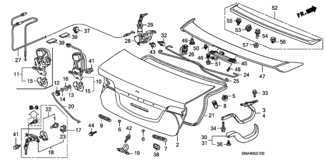 2007 Honda Civic Cable, Trunk & Fuel Lid Opener Diagram for 74880-SNA-A01
