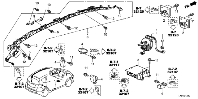 2013 Honda Fit EV SRS Unit (Rewritable) (Trw) Diagram for 77960-TX9-A01