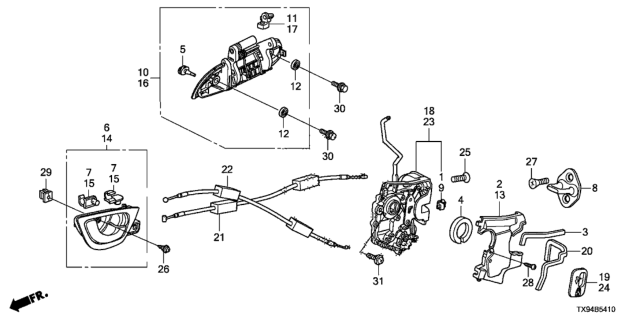 2014 Honda Fit EV Rear Door Locks - Outer Handle Diagram