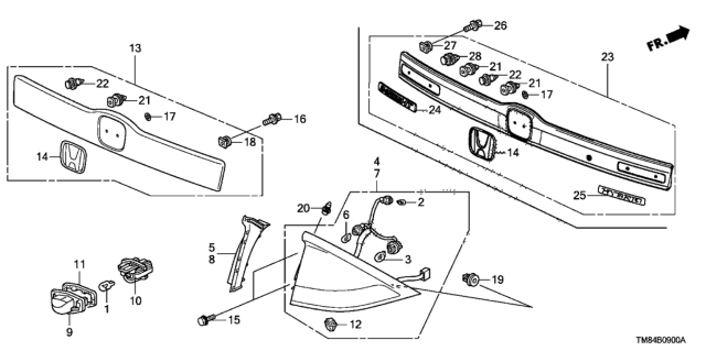 2013 Honda Insight Lamp Unit, L. Tail Diagram for 33551-TM8-A51