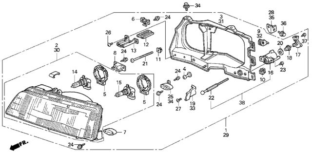 1989 Honda CRX Headlight Assembly, Passenger Side Diagram for 33100-SH3-A03