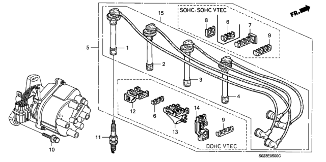 1996 Honda Civic High Tension Cord - Spark Plug Diagram