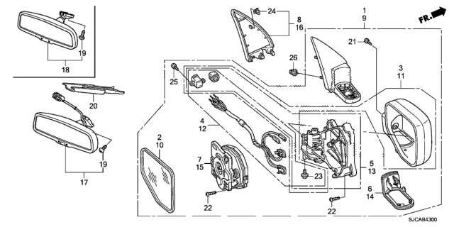 2014 Honda Ridgeline Mirror Assembly, Driver Side Door (Dark Cherry Pearl) (R.C.) Diagram for 76250-SJC-A11ZK