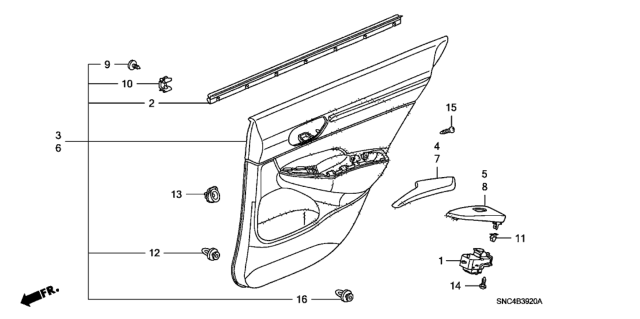 2008 Honda Civic Armrest, Left Rear Door Lining (Pearl Ivory) Diagram for 83780-SNC-A01ZB