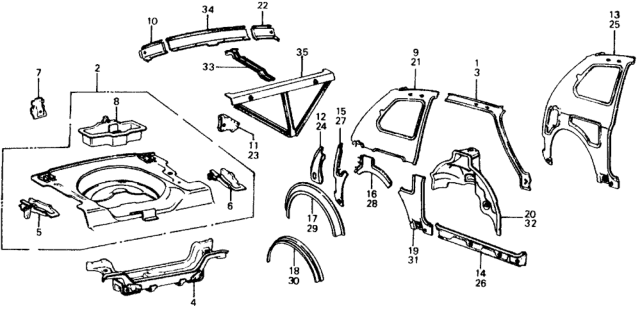 1976 Honda Civic Stiffener, L. RR. Shock Absorber Diagram for 70289-657-670Z
