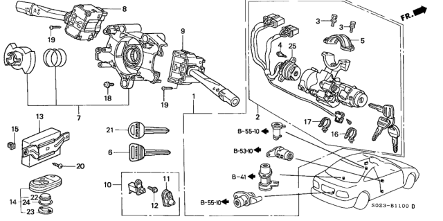 2000 Honda Civic Control Unit, Door Lock & Keyless Diagram for 38380-S04-A02