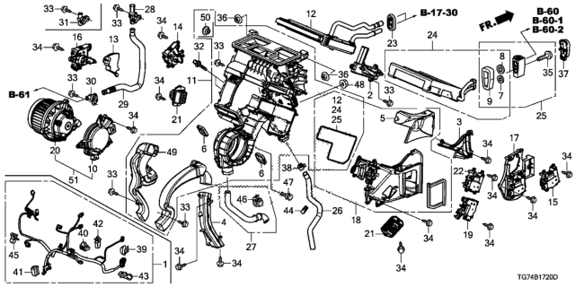 2017 Honda Pilot Evaporator Sub-Assembly Diagram for 80215-TG7-A51