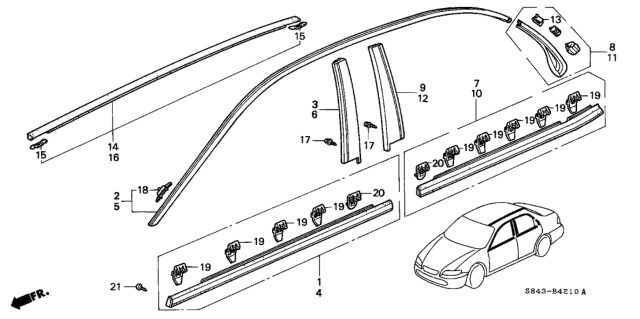 1998 Honda Accord Molding Assy., R. Roof Diagram for 74306-S84-003