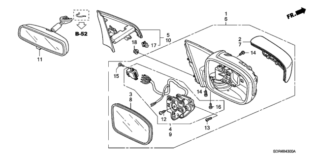 2005 Honda Accord Hybrid Mirror Assembly, Passenger Side Door (New Opal Silver Metallic) (R.C.) Diagram for 76200-SDC-A11ZK