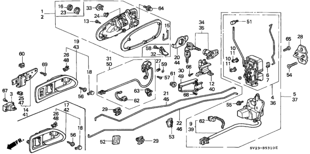1996 Honda Accord Striker Assembly, Door Lock Diagram for 72135-SR3-003