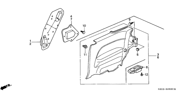 1997 Honda Prelude Pad, L. RR. Side Lining Diagram for 83784-S30-A00