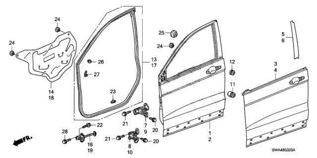 2010 Honda CR-V Tape, R. FR. Door Sash Diagram for 67324-SXS-A01