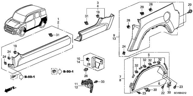 2011 Honda Element Rear Cladding - Side Sill Garnish Diagram