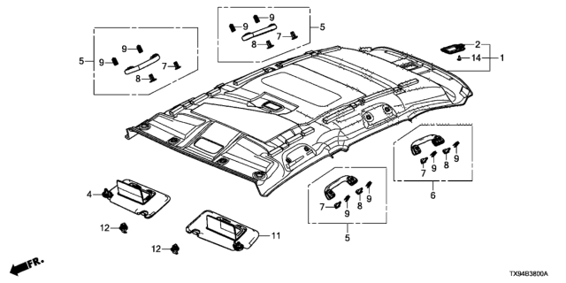 2013 Honda Fit EV Lining Assy., Roof *NH643L* (LIGHT GRAY) Diagram for 83200-TX9-A01ZA