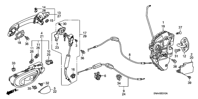 2008 Honda Civic Handle Assembly, Passenger Side Door (Outer) (Fiji Blue Pearl) Diagram for 72140-SNE-A11ZA