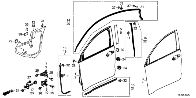 2016 Honda HR-V Seal,R FR Door Lw Diagram for 72326-T7W-A01