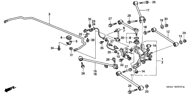 2002 Honda Accord Arm, Right Rear Trailing (Drum) Diagram for 52370-S84-A31