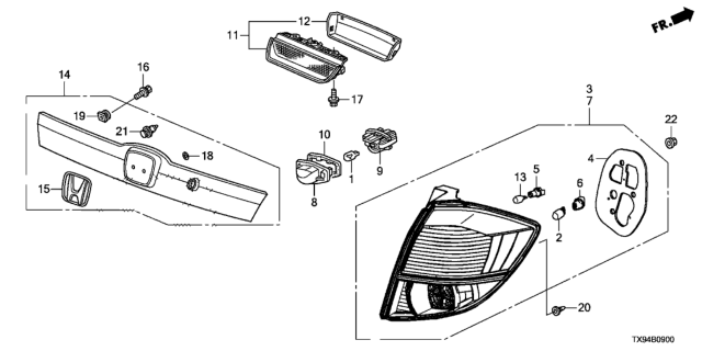 2014 Honda Fit EV Taillight Assy., R. Diagram for 33500-TX9-A01