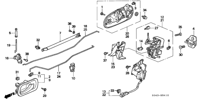 1996 Honda Civic Handle Assembly, Right Rear Door (Outer) (Frost White) Diagram for 72640-S01-A01ZD