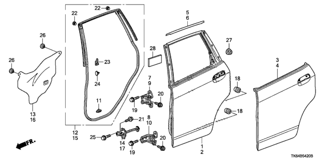 2011 Honda Fit Seal, R. RR. Door Hole Diagram for 72821-TK6-A03