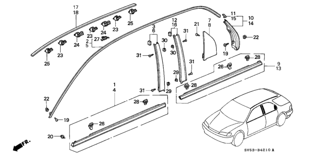 1995 Honda Accord Molding Assy., R. Roof Diagram for 74306-SV5-A00