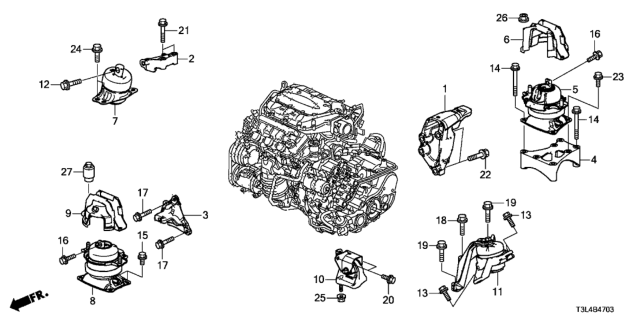 2013 Honda Accord Engine Mounts (V6) Diagram