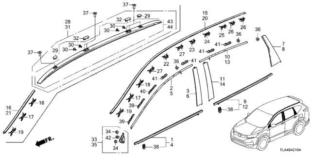 2021 Honda CR-V Molding, L. Drip Side Diagram for 73163-TLA-A01
