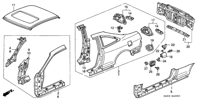 2001 Honda Accord Extension, L. Side Panel Diagram for 63720-S82-A01ZZ