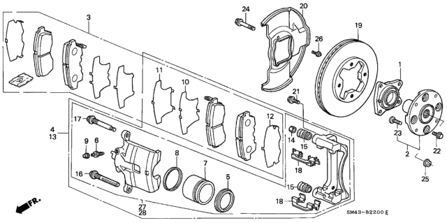 1991 Honda Accord Caliper Sub-Assembly, Right Front Diagram for 45018-SM4-A00