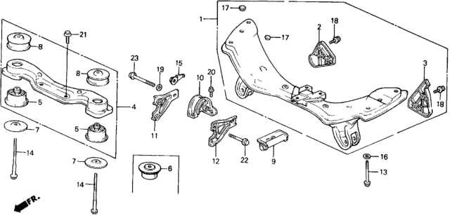 1989 Honda Civic Bracket B, L. RR. Differentialmounting Diagram for 50726-SH9-020