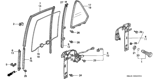 1993 Honda Accord Regulator Assembly, Left Rear Door Power Diagram for 72750-SM4-J01