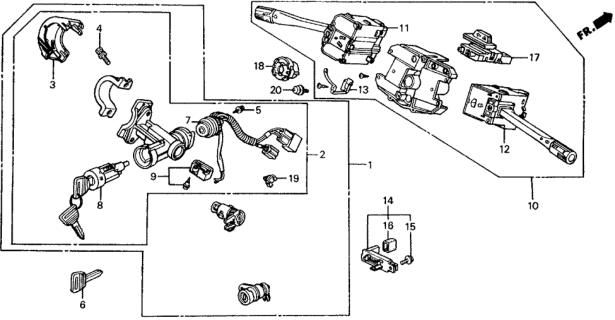 1990 Honda Civic Lock Assy., Steering Diagram for 35100-SH5-A11