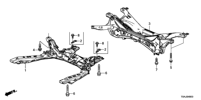 2019 Honda Civic Subframe, Front Diagram for 50200-TBA-A14