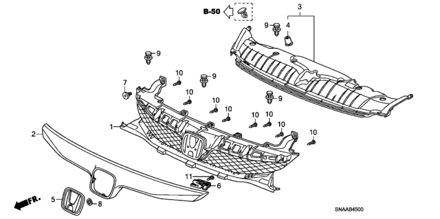 2009 Honda Civic Base, Front Grille Diagram for 71121-SNA-A50