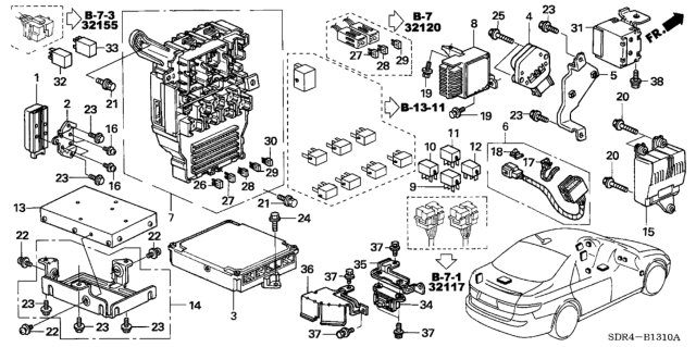 2007 Honda Accord Hybrid Box Assembly, Fuse Diagram for 38200-SDR-A02
