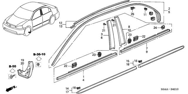 2004 Honda Civic Protector, L. RR. Door *NH578* (TAFFETA WHITE) Diagram for 75323-S5D-A01ZD