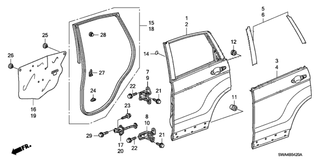 2008 Honda CR-V Skin Set, R. RR. Door Diagram for 67611-SWA-305ZZ