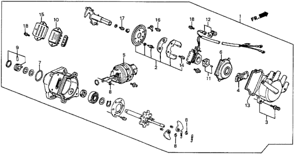 1986 Honda Prelude Distributor Assembly (Td-13K) (Tec) Diagram for 30100-PC7-662